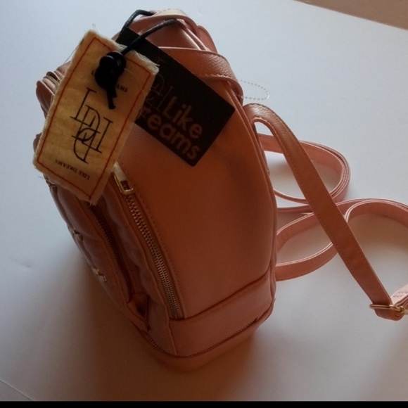 NWT LIKE DREAMS PINK BACKPACK GOLD BOWS 2 ZIPPERS - Picture 2 of 6